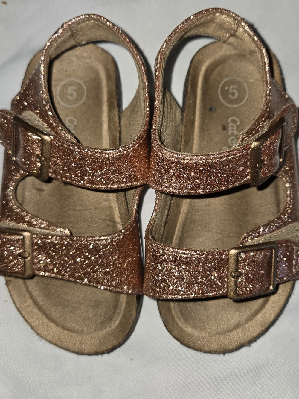 Cat & Jack Glitter Buckle Sandals in Rose Gold SZ 5